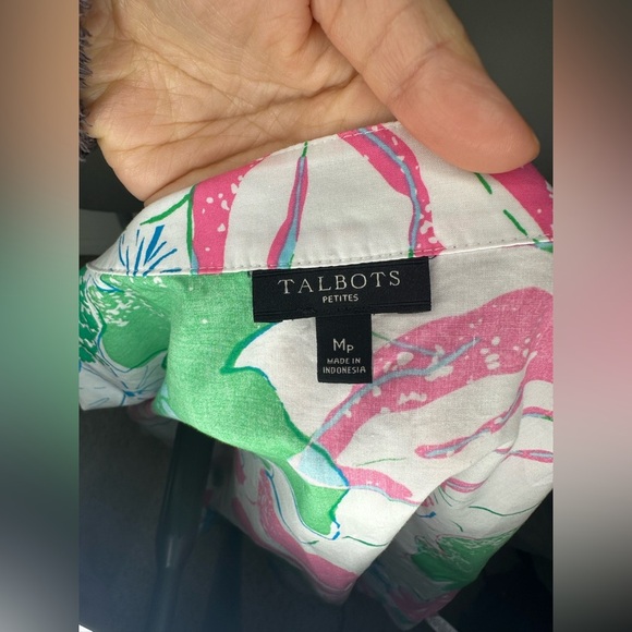 Talbots Pink and Green Graphic Blouse with Mandarin Collar size M - Picture 5 of 9